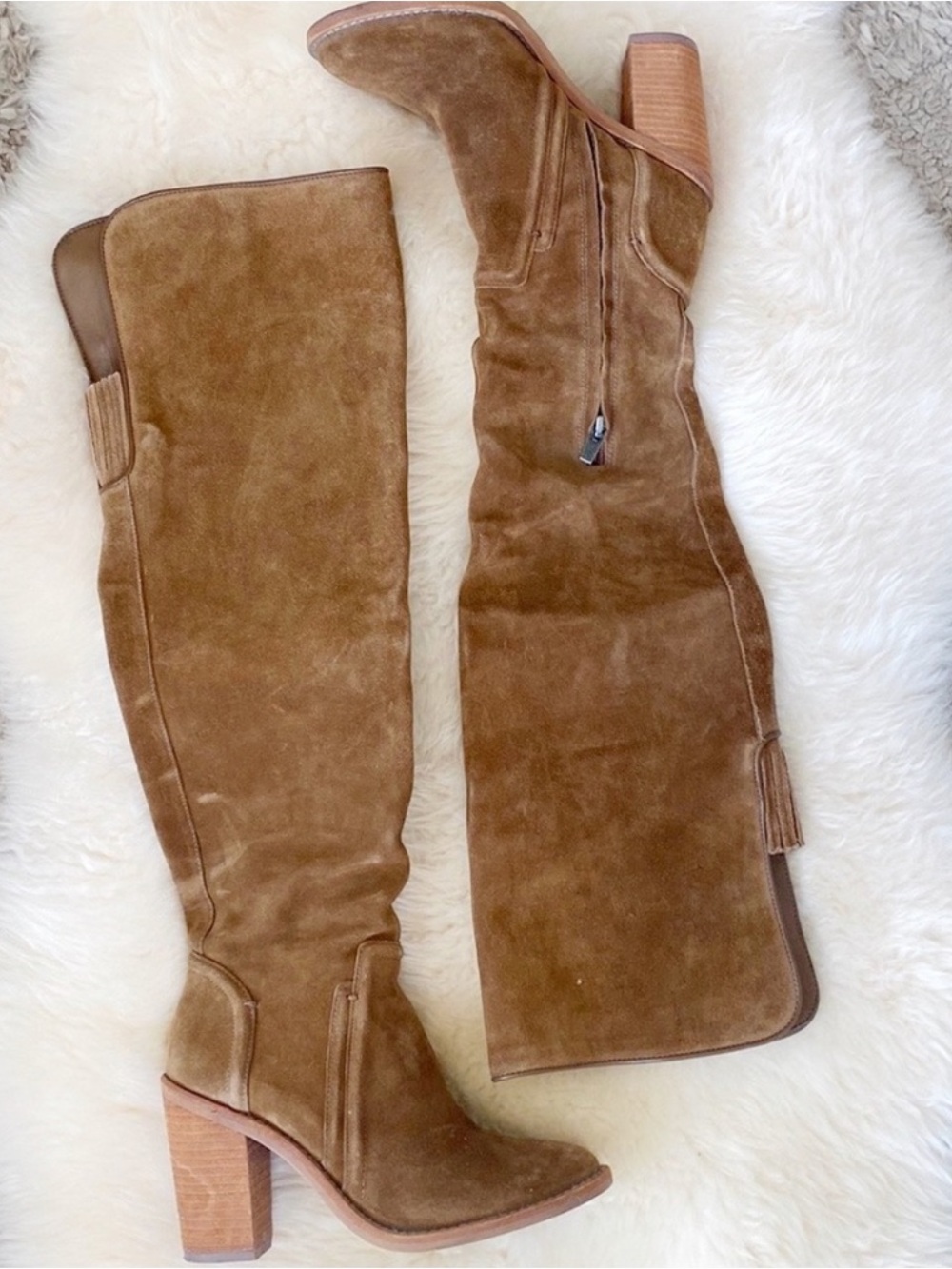 Vince Camuto - Women’s Tan Suede Knee-High Block Heel Boots